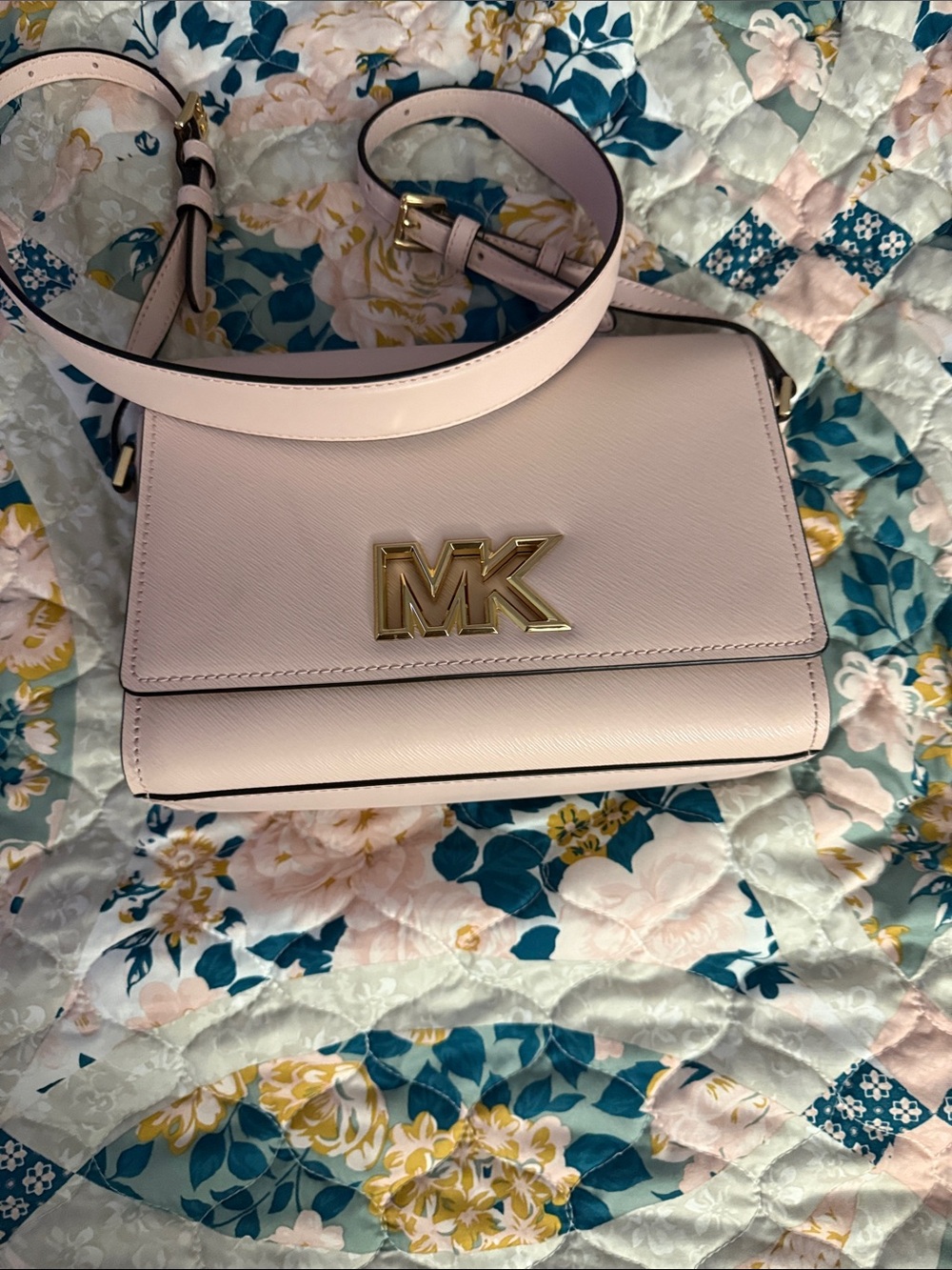 Michael Kors Light Pink Saffiano Leather MK Logo Crossbody